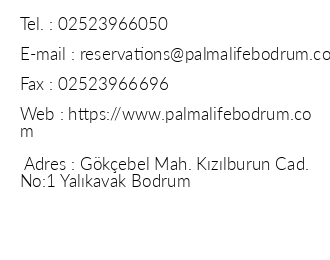 Palmalife Bodrum Resort & Spa iletiim bilgileri